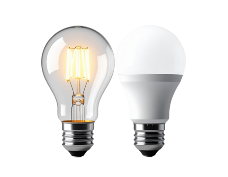 Illumination Bulbs Set – Glass Incandescent and Energy-Saving LED, isolated on transparent background