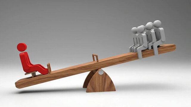 Balance Scale With Red and White Figures Balancing Equality Concept