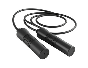 Close-up view of a black jump rope against a dark, solid background
