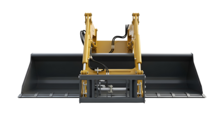 Heavy duty loader bucket attachment for construction industrial and agricultural machinery isolated PNG with Transparent Background