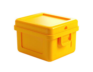 Yellow plastic storage box with a secure lid and a handle