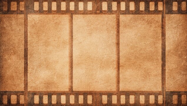 A vintage film strip background in sepia tones with textured appearance