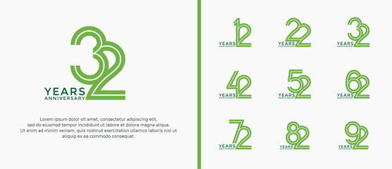 anniversary vector logo set, green color can be use for celebration