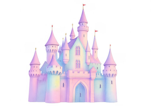 Pastel fairytale castle with transparent background