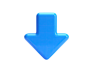Bright blue, 3D arrow points downwards against a stark black background