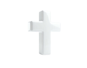 Obraz premium A clean, white, stylized Christian cross floats on a transparent black background