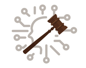 ethics of artificial intelligence conceptual vector icon head with a gavel symbolizing the critical intersection of AI law and justice ethical governance and regulation in technology