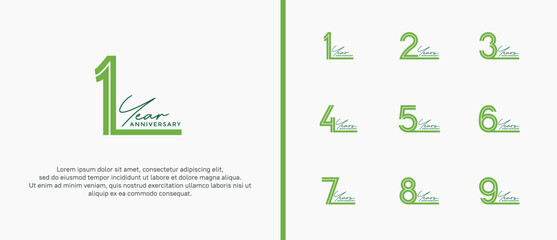 anniversary vector logo set, green color and black handwriting can be use for celebration