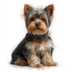 Yorkshire Terrier Puppy with Alert Ears on White Background