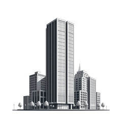 Obraz premium Glass high rise office building in urban skyline with trees and street lights