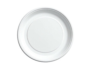 Overhead shot of a clean, white, round plate with concentric circles and shadows