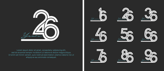 anniversary vector logo set, white color with blue handwriting can be use for celebration