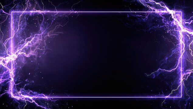 A purple electric frame surrounds a black void, streaks of lightning cascade around the borders