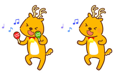 マラカスを持って踊るトナカイのかわいいキャラクター（クリスマス・冬素材）
