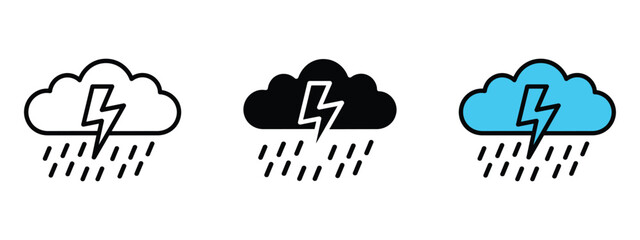 Thunderstorm icon vector. storm cloud with rain and lightning symbol. vector illustration.