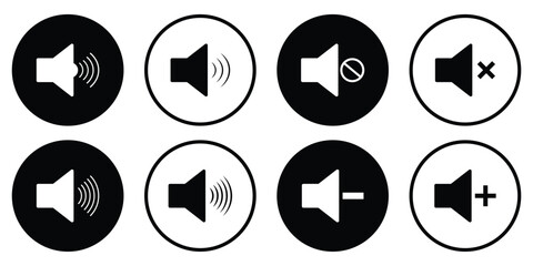 sound on off icons vector in line style . sound volume and mute icon. Volume allow and volume prohibit icon set. Sound and Mute. speaker icon with radiating sound waves illustration. eps 10
