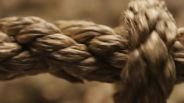 Detailed Macro of Thick Braided Brown Manila Rope Structure Under Soft Lighting Detailed Industrial Braiding and Twisting and Weaving Texture for Abstract Backgrounds and Crafts