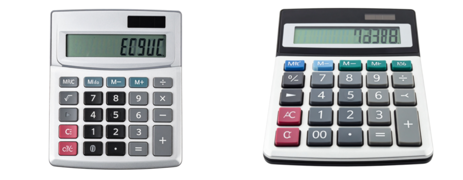 Set of Classic Calculator with Digital Number Display