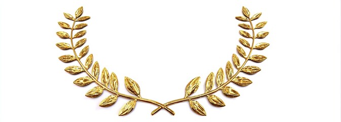 Obraz premium A golden laurel wreath on a stark white background, presented in a semi-circular shape