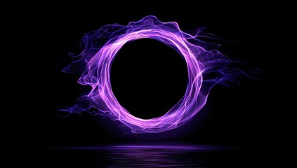 Naklejka premium A luminous purple energy ring swirls against black, reflected below, evoking magic and cosmic power