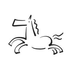 墨絵の走る馬の和モダンなラインアート　2026 正月素材　モノクロ