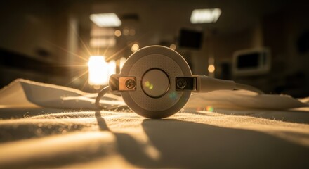 Medical device with sun star light on white sheet illuminating hospital setting