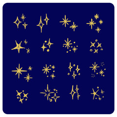 Grunge Style Hand-Drawn Yellow Sparkle and Star Shape Set