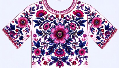 Floral Embroidery Design for a Garment Detailed View