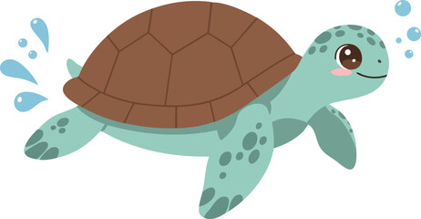 Cute Swimming Turtle Vector Illustration