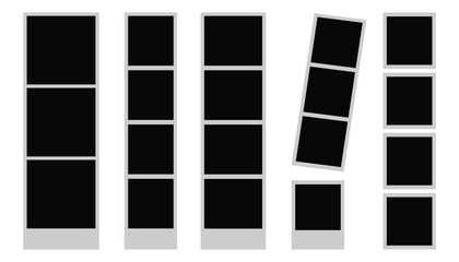 Photo Booth Picture Frame Set &ndash; Realistic Blank Photography Template, Retro Instant Snapshot Strips,
 Empty Vector Mockup Design