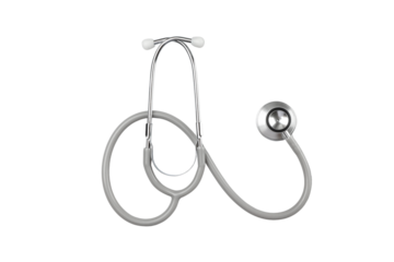 Silver chest piece stethoscope on white background, isolated, PNG