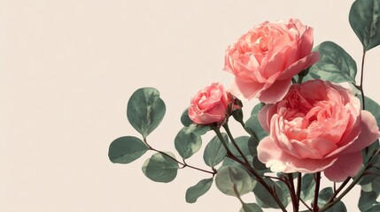 Obraz premium Soft Pink Roses with Green Leaves for Elegant Floral Background