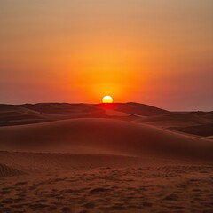 Sunset Over Endless Sand Dunes with Glowing Orange Sky and Raked Texture