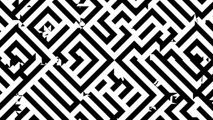 Abstract Black and White Geometric Maze Pattern.