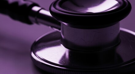 Close-up of a Stethoscope: A symbol of healthcare, diagnosis and well-being with a purple tone