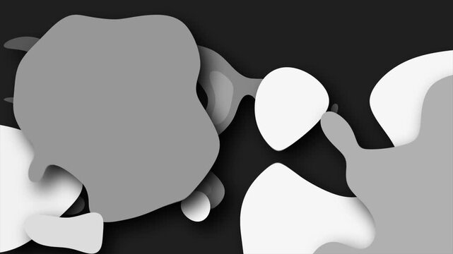 2D animated swirling blobs and circles on a dark background with dynamic twisting abstract motion graphics painting style splotches and squiggles moving hypnotic visual effects colour grey white