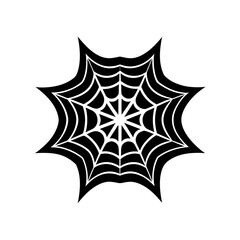 Black spiderweb with radial design on transparent background silhouette