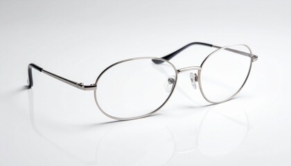 Describe a pair of rectangular metallic eyeglasses with rounded edges, thin bridge, black temple tips, and adjustable nose pads. Highlight their minimalist design and optical or fashion relevance.