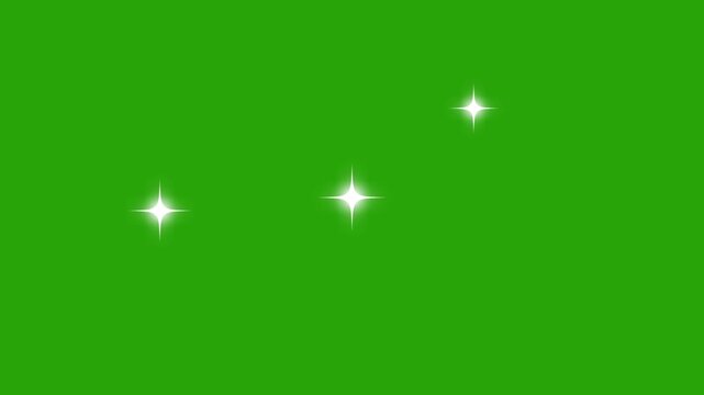 Blinking shining stars, cartoon sparkle doodle animation, glowing burst, magic flash shimmer, falling star effects, vector twinkle overlay on green screen. Magic Flash in Night Sky Stars. 4k animation