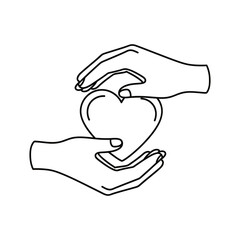 Hands gently holding a heart shape, symbolizing love and care, in a minimalist line art style, conveying a feeling of protection and affection.