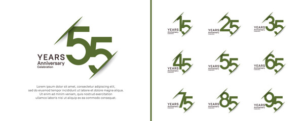 set of anniversary logo style with slash. vector design black and green color for celebration