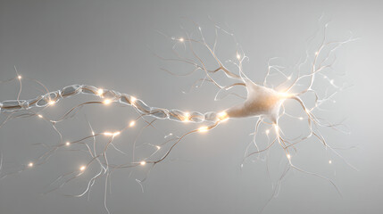 An electrical impulse travels through a glowing, detailed model of a neuron.
