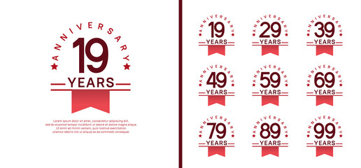 set of anniversary logo style with pink ribbon. vector design brown color for celebration