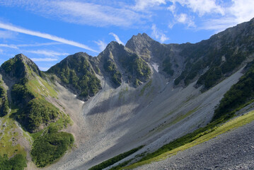北アルプス、涸沢パノラマコースから望む前穂高岳