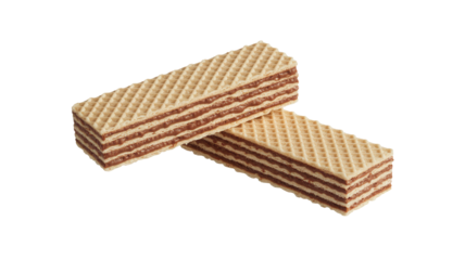 Two delicious chocolate cream filled wafer cookies stacked on a dark background a sweet snack