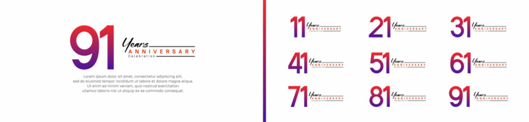 set of anniversary logo style with handwriting. vector design purple color for celebration