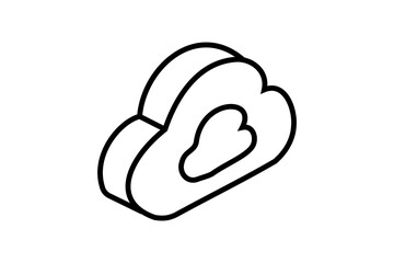 The image shows an isometric line illustration of a cloud computing or cloud storage icon.
