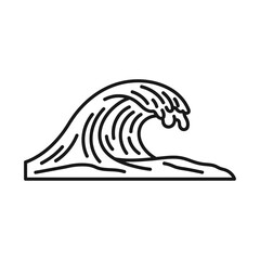 Stylized ocean wave crests and rolls forward in a simple line art style, evoking a sense of calm and the power of the sea.