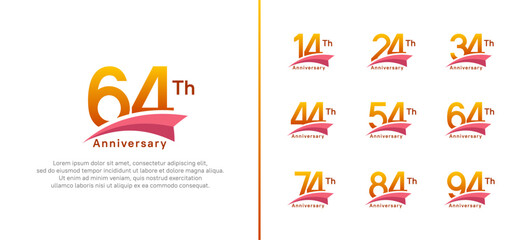 set of anniversary logo style pink ribbon. vector design orange color for celebration