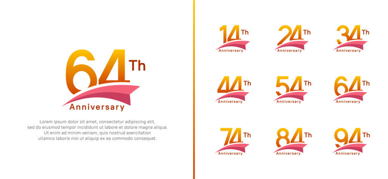 set of anniversary logo style pink ribbon. vector design orange color for celebration